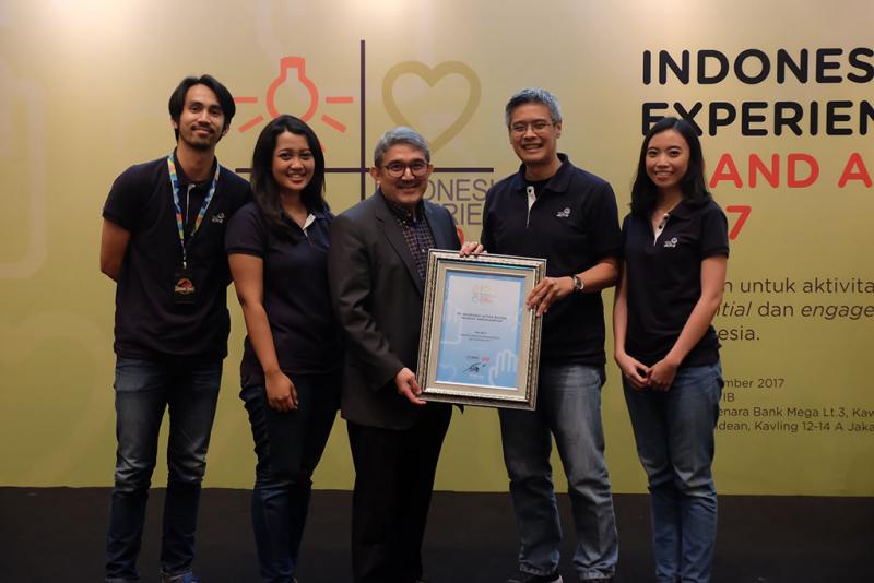 L. Iwan Pranoto, Head of Communication and Event Asuransi Astra (kedua dari kanan) bersama project team #BerkahSenyum menerima penghargaan Indonesia Most Experiential Brand Activation