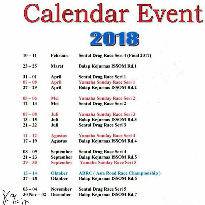 Ini dia kalender balap di sirkuit Sentul International 2018. (Foto : ist)