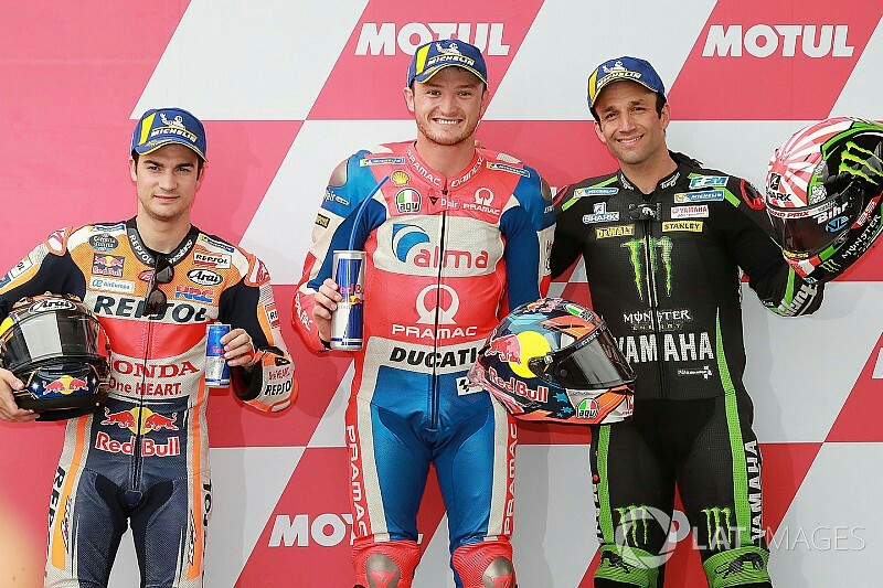 Jack Miller (Pramac Ducati), front row di GP Argentina bersama Dani Pedrosa (Honda)  dan Johann Zarco (Yamaha Tech3). (foto: motorsport)