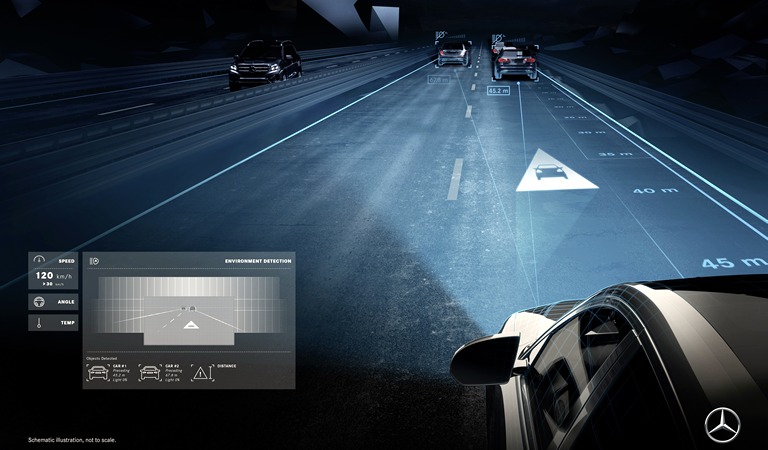 Lampu utama Mercedes-Benz akan punya teknologi canggih yang bisa berkomunikasi dengan pengemudi. (foto: Mercedes-Benz) 