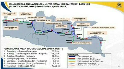 7 ruas tol Trans Jawa yang digratiskan selama Natal dan tahun baru 2018. (foto : ist)