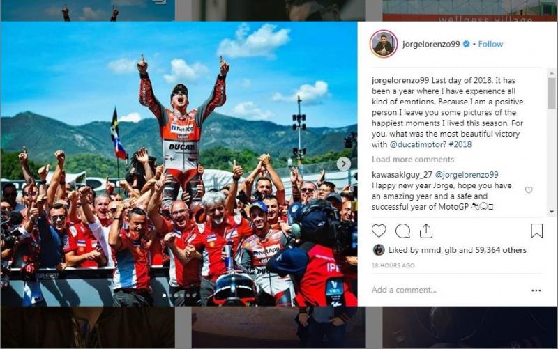 Hari pertama tahun 2019, Jorge Lorenzo posting momen bersama Ducati (ig/lorenzo)