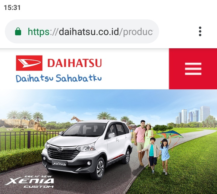 Website Daihatsu Indonesia masih menampilkan Xenia lama varian R Custom. (foto: ist)