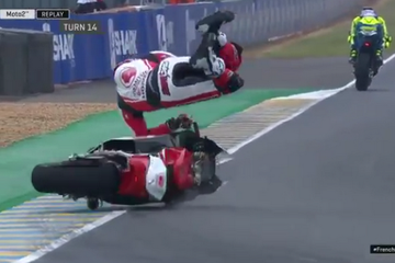Usai mengalami kecelakaan di FP3, Dimas Ekky kembali terjatuh saat race Moto2 Le Mans (ist)