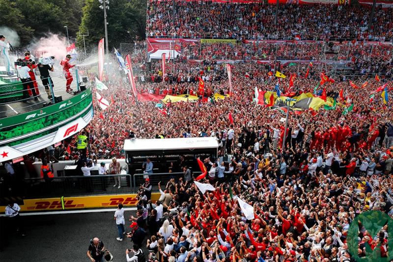 Leclerc dalam sambutan meriah usai menjuarai F1 GP Italia di Sirkuit Monza (ist)