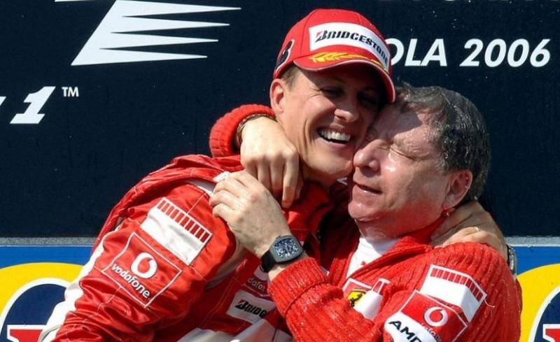 Michael Schumacher dan Jean Todt, akraba sejak di Ferrari hingga saat ini. (Foto: esquireme)