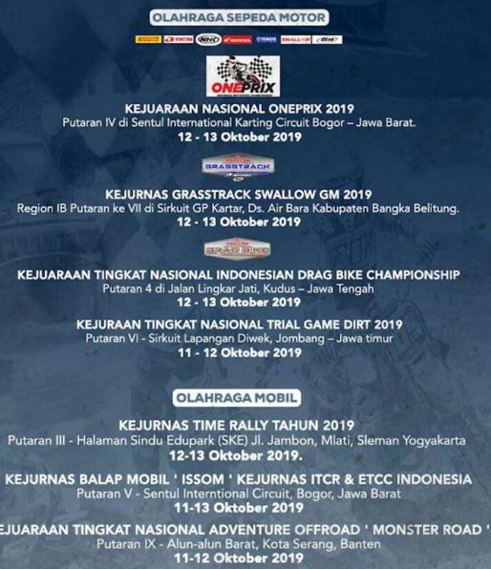 Event : Rakornis IMI, Putaran 4 Oneprix Championship & Balap Mobil ISSOM Pekan ini