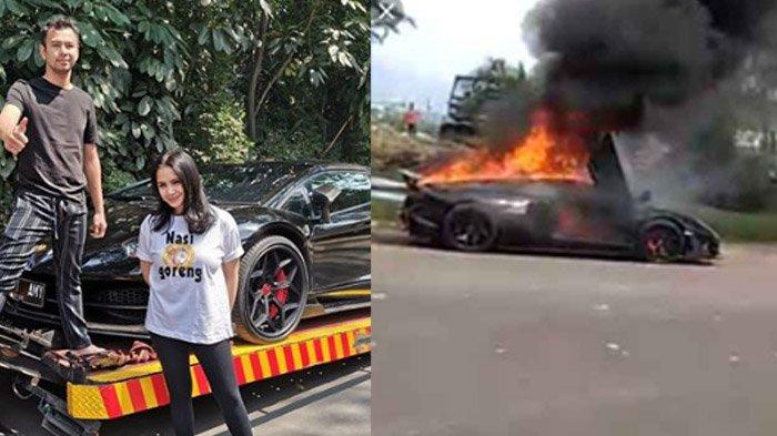 Lamborghini milik artis Raffi Ahmad terbakar di Sentul selatan dekat pintu masuk SICC. (ist)