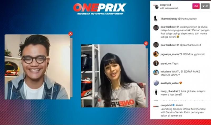 Rider wanita nasional Sabrina Sameh jadi bintang tamu pada Special Launching Oneprix Official Merchandise di IG Live dan Youtube Oneprix. (foto : oneprix)