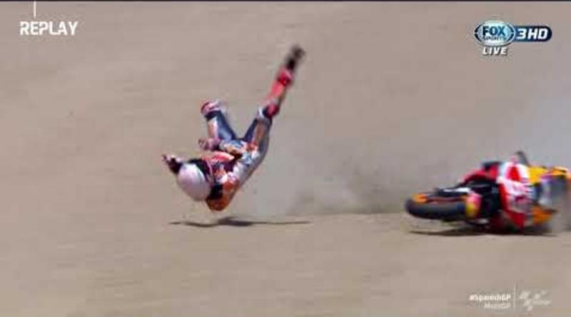 Kecelakaan fatal Marc Marquez di seri pembuka MotoGP 2020, sirkuit Jerez, Spanyol (Foto: youtube)