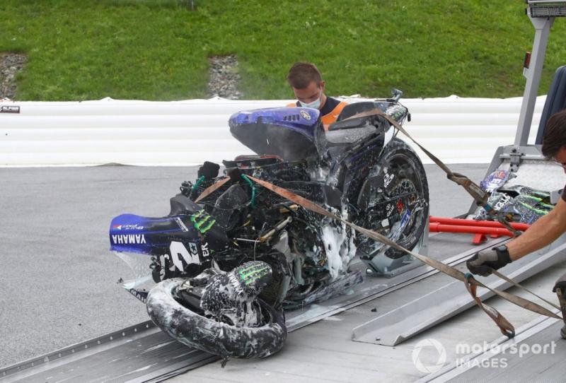 Ini bangkai motor Maverick Vinales (Yamaha) usai terbakar di Sirkuit Red Bull Ring. (Foto: motorsport)