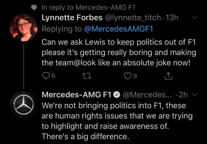 Pembelaan tim Mercedes lewat twitter untuk Lewis Hamilton. (Foto: twitter)