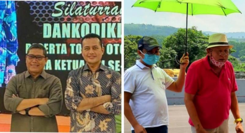 AM Putranto bersama Ijeck (kiri), Sadikin Aksa memayungi H.Tinton Soerapto, 2 kandidat Ketum IMI Pusat periode 2020-2024. (foto : kolase)