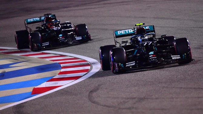 Duo Mercedes di baris depan GP Sakhir, rivalitas Valtteri Bottas dengan George Russell. (Foto: arabnews)