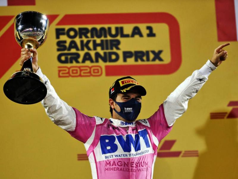 P1 perdana Sergio Perez (Meksiko/Racing Point) di ajang balal F1. (Foto: planetf1)