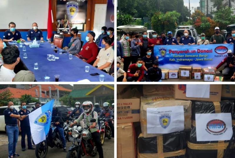 Dipimpin langsung Anondo Eko selaku Ketua Umum IMI DKI Jakarta melepas 35 anggota klub sepeda motor memberikan bantuan kepada korban banjir di Indramayu pada Sabtu pagi ini. (foto : kolase)