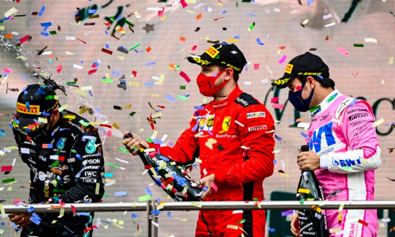 Sebastian Vettel (Jerman) di podium GP Turki 2020, podium terakhir milik Ferrari. (Foto: racer)