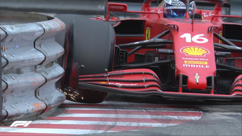 Benturan yang akibatkan kecelakaan fatal pada Charles Leclerc (Ferrari) di GP Minaco. (Foto: f1)