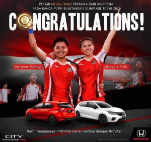 Wow! Honda Kasih Hadiah 2 Unit City Hatchback RS Kepada Greysia dan Apriyani!