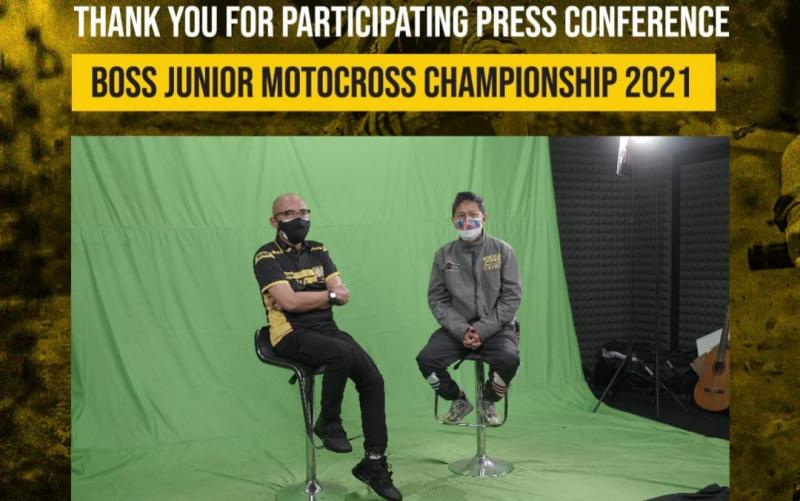 Djoko Iman Santoso dan Kohen pada preskon virtual Boss Junior Motocross Championship 2021