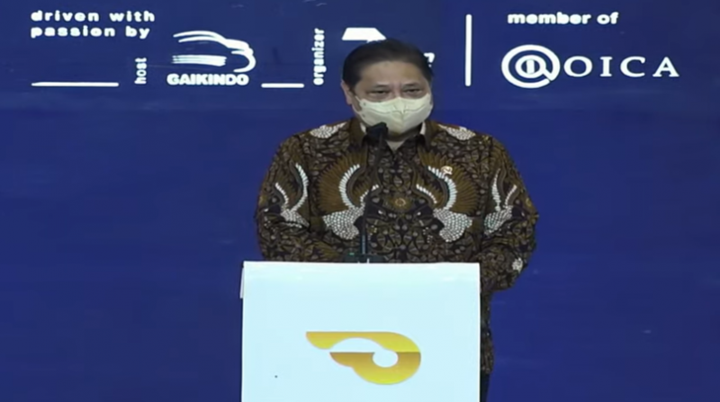 Menteri Koordinator Bidang Perekonomian RI Airlangga Hartarto, saat membuka pameran otomotif GIIAS 2021 di ICE, BSD, Tangerang, hari ini