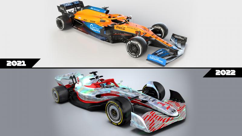 Tampak luar perbedaan besutan F1 tahun ini dan tahun depan, paling mencolok pada dimensi roda. (Foto: f1)