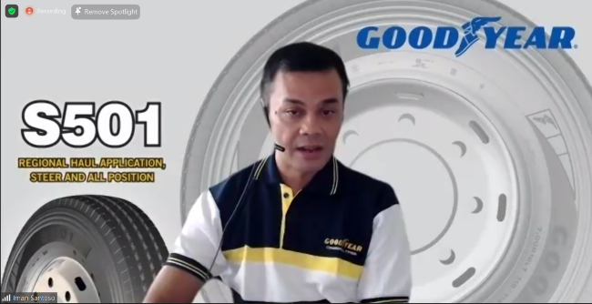 Iman Santoso selaku Commercial Director Goodyear Indonesia dalam webinar peluncuran ban Goodyear S501 untuk truk 3/4 hari ini.