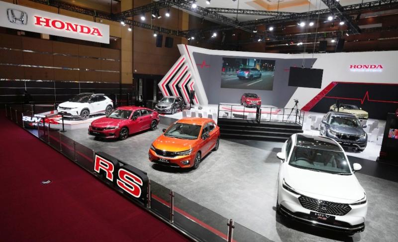 Booth Honda di IIMS Hybrid 2022 yang difoto sebelum Opening Ceremony pada Kamis lalu