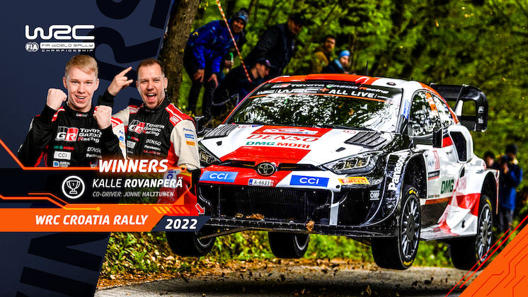 Pereli Kalle Rovanpera dan navigator Jonne Halttunen dari Toyota Gazoo Racing yang menjuarai WRC 2022 Kroasia. (Foto: wrc)