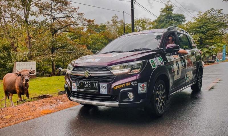 Salah satu mobil peserta pada putaran 1 Kejurnas Time Rally 2022 di Makassar, Sulawesi Selatan bertajuk Benteng Kupa Wisata Rally