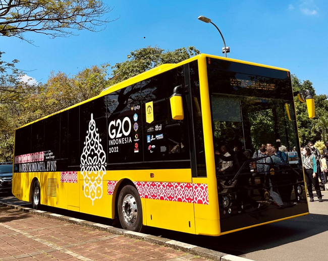 Salah satu bus listrik yang akan digunakan untuk kelancaran mobilitas di G20 