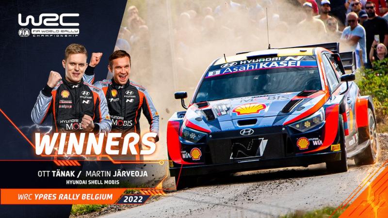 Sukses Ott Tanak dan navigator Martin Jarveoja di Rally Belgia, kemenangan ketiga Hyundai tahun ini. (Foto: wrc)