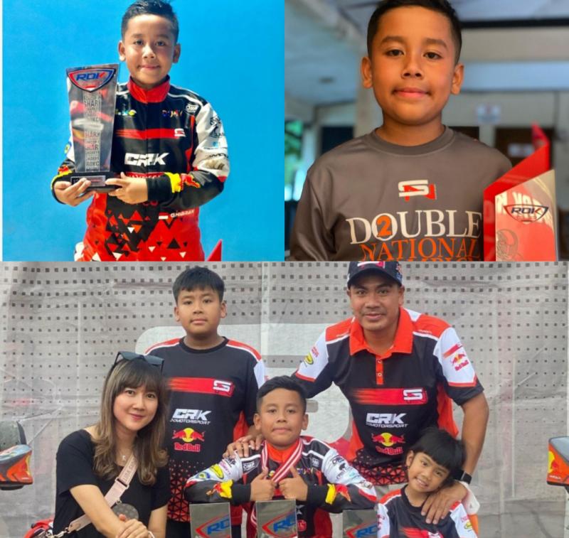 Tiga momen bersejarah Ghibran Radtya Febrian termasuk bersama keluarga usai pastikan diri menyandang Double National Champion Eshark Rok Cup. (foto : kolase)  