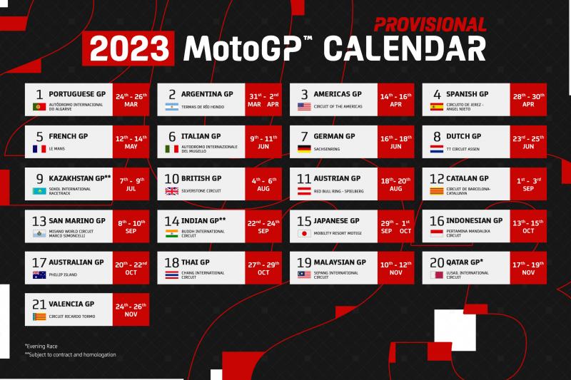 Jadwal sementara MotoGP 2023 yang dirilis Dorna Sports. (Foto: motogp)