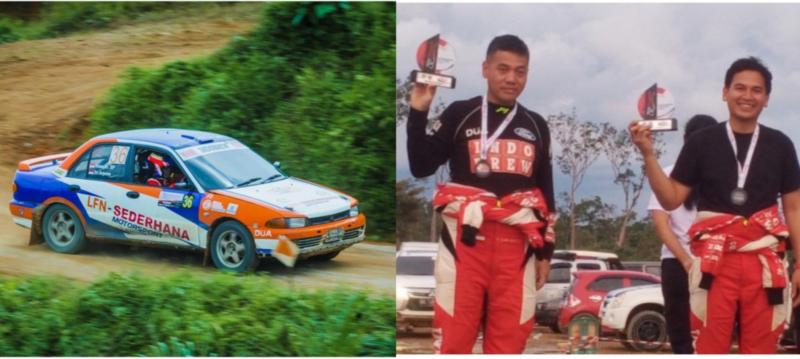 Mitsubishi GTi andalan. Yoseph Suryanto (kiri) dan co-driver Tri Arjuna, tak membayangkan sebelumnya bisa menjadi juara nasional rally 2022