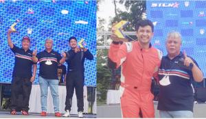 Tomi Hadi bersama para juara Time Attack (kiri), bersama Umar Abdullah yang pecahkan rekor tercepat ISSOM atas nama Luckas Dwinanda (kanan). (foto : bs)