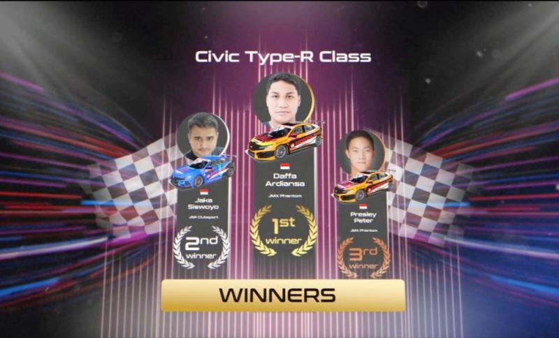 Daffa AB berhasil menjuarai kelas Honda Civic Type R pada Honda Racing Simulator Championship 3