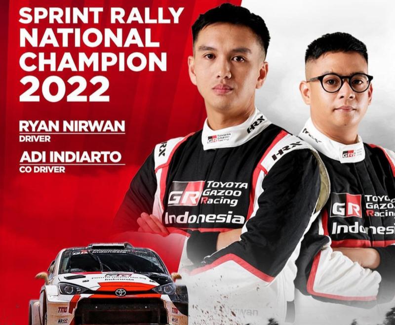 Ryan Nirwan dan co-driver Adi Indiarto, pendatang baru di skuad Toyota Gazoo Racing Indonesia yang langsung persembahkan gelar juara nasional Sprint Rally 2022.(Foto : tgri) 