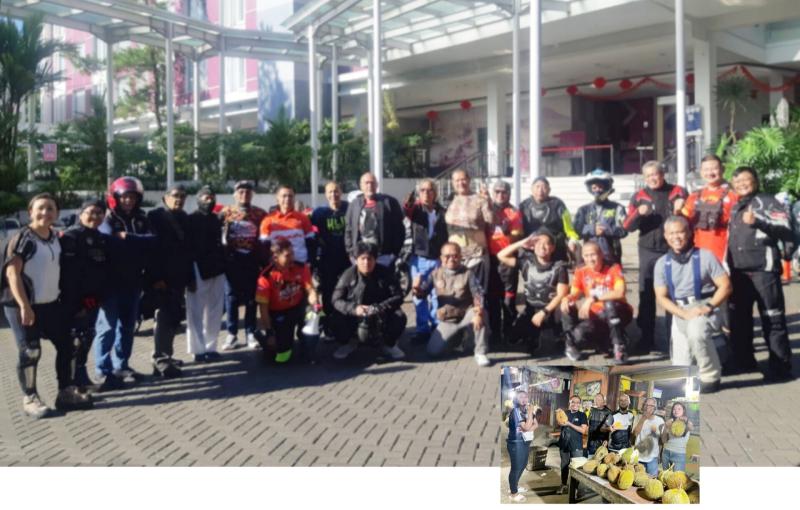 Foto bersama jelang start Touring Imlek 2023 Jakarta - Solo, Legend Riders makin enjoy tarik gas, (insert) Om Chepot menyempatkan diri pesta durian