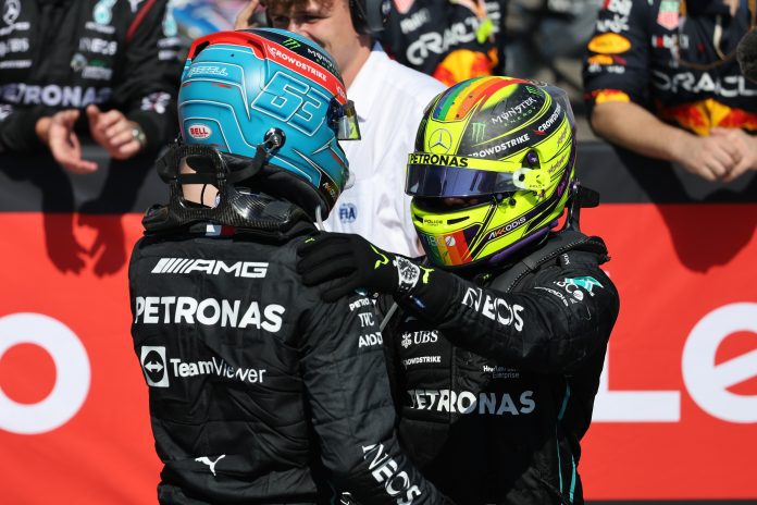 Duet Mercedes Lewis Hamilton dan George Russell, rivalitas di atas W14 pada tahun ini. (Foto: ist)