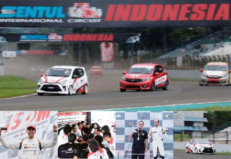 Dua pembalap Toyota Gazoo Racing Indonesia Haridarma Manoppo dan Jordan Johan meraih podium juara 1 dan runner up di Kejurnas Balap Mobil ISSOM 2023 seri 1 di sirkuit Sentul Bogor
