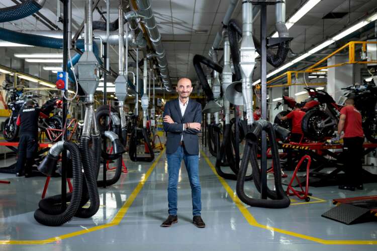 Claudio Domenicali, Ducati Chief Executive Officer berpose di fasilitas produksi Ducati