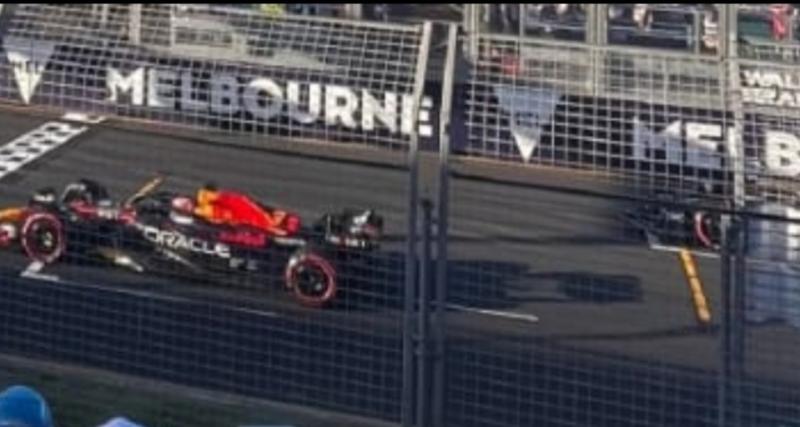 Perhatikan roda depan mobil Max Verstappen yang melebihi batas tetapi lolos penalti. (Foto: ist)