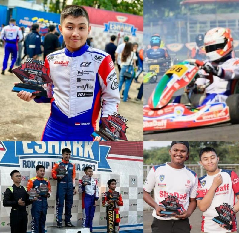 Rekaman lensa Kanaka Azarel Gusasi di ajang Eshark Rok Cup 2023 rd 3, Sentul International Karting Circuit, Bogor, Minggu (14/5/2023). (foto : kolase)