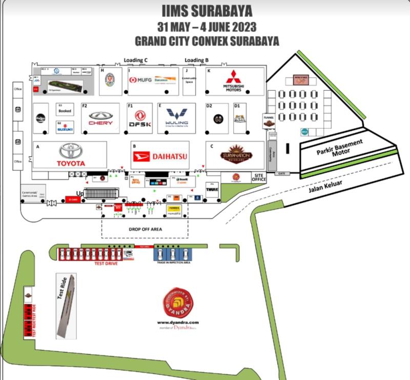 Floor plan pameran otomotif IIMS 2023 Surabaya yang akan berlangsung di Grand City, 31 Mei - 4 Juni mendatang  