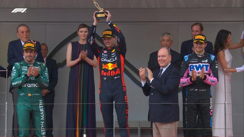 Podium GP Monaco 2023, kali kelima Max Verstappen dan Fernando Alonso berdampingan, serta yang pertama buat Esteban Ocon (Alpine) (Foto: f1)