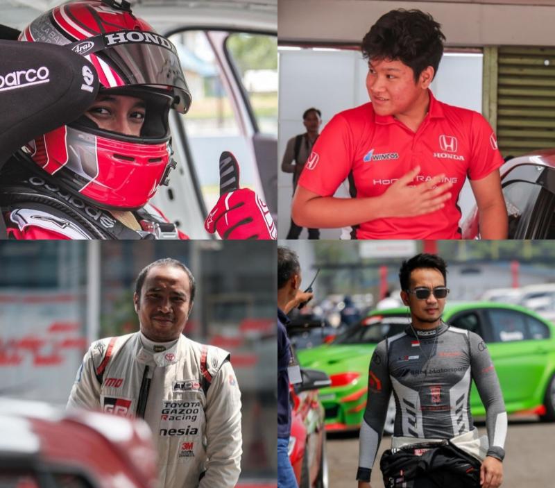 Empat kandidat juara nasional balap mobil ISSOM 2023, searah jarum jam dari kiri atas: Avila Bahar, Naufal Rafif Busro, Glenn Nirwan dan Haridarma Manoppo. (foto : kolase)