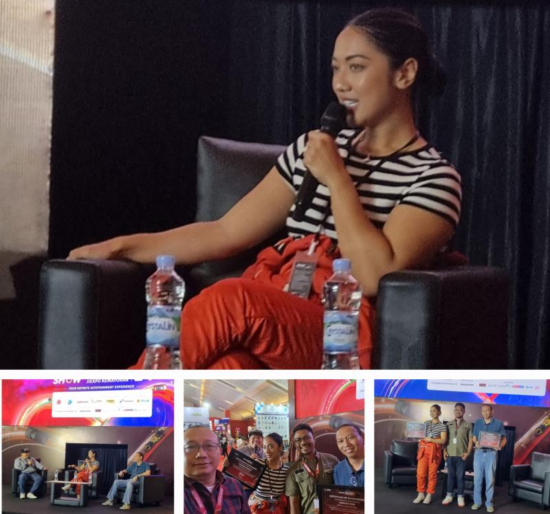 Anindita Hidayat (atas), Anondo Eko, Pulo SP (Dyandra Promosindo), Ricky Sitompul dan Budi Santen, di Talk Show Motorsport IIMS 2024, JIExpo Kemayoran Jakarta. (foto : budsan) 
