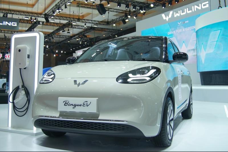 BinguoEV, mobil listrik Wuling yang menjadi salah satu maskot booth Wuling di ajang Indonesia International Motor Show 2024 di JI-Expo Kemayoran Jakarta Pusat yang berlangsung hingga 25 Februarui 2024