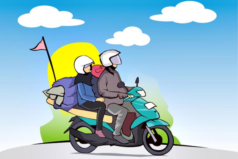Ilustrasi mudik lebaran dengan sepeda motor.